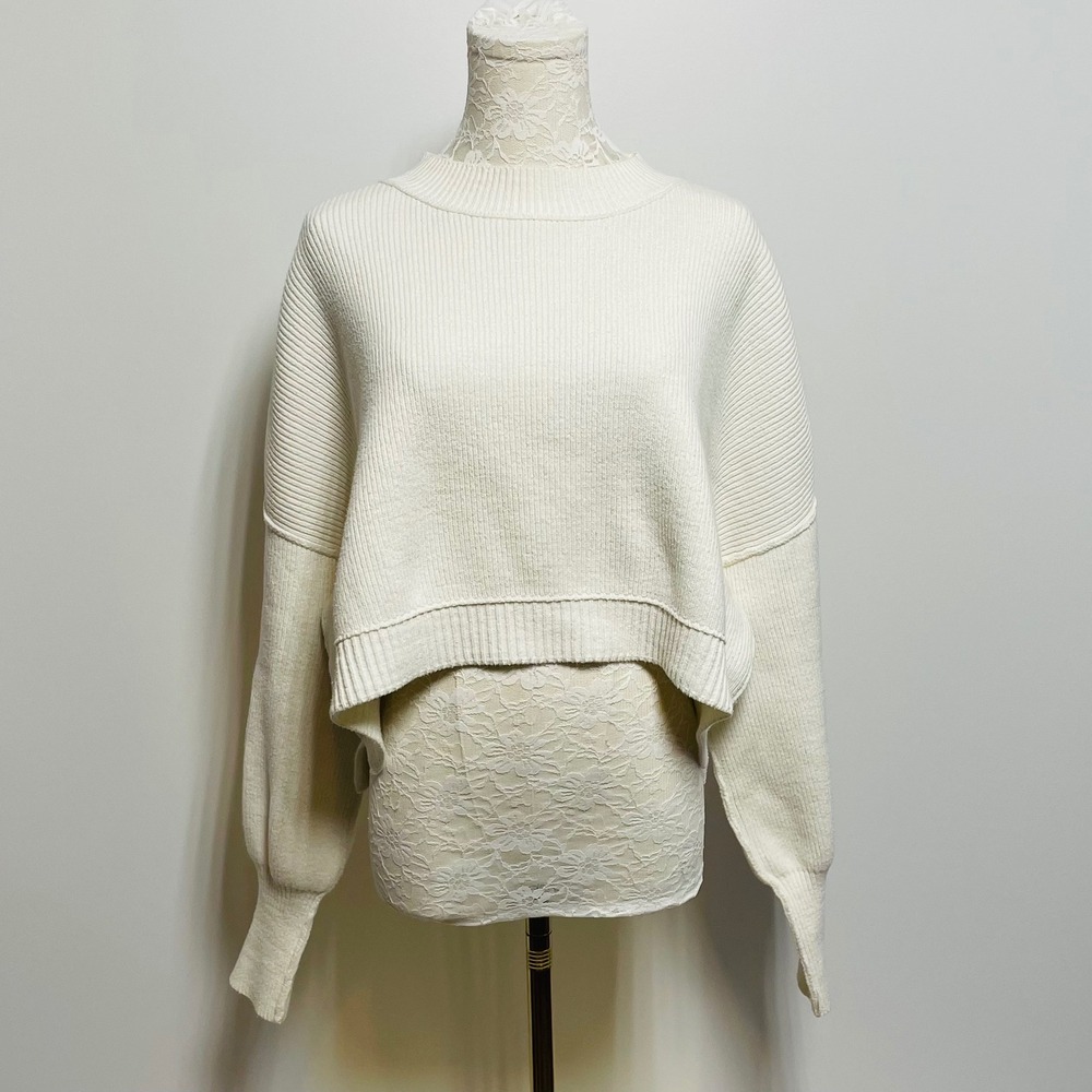 Urban Outfitters Slub Knit Boxy Cropped Sweater Size S* Cream Loose Fit